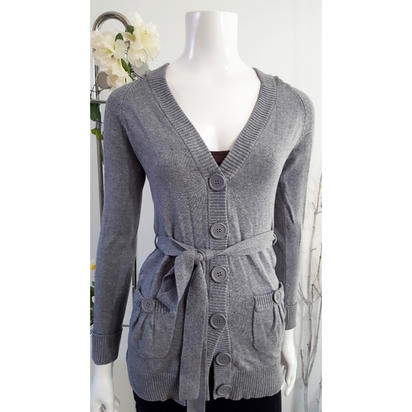 90's Vintage Gray Hooded Knit Cardigan☆Sweater Project☆ - Picture 2 of 5